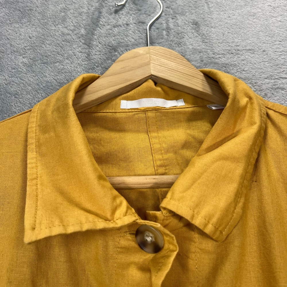 UNIQLO Shirt Jacket Womens L Mustard Yellow Linen Cotton 211-427065 Oversized - Picture 3 of 16